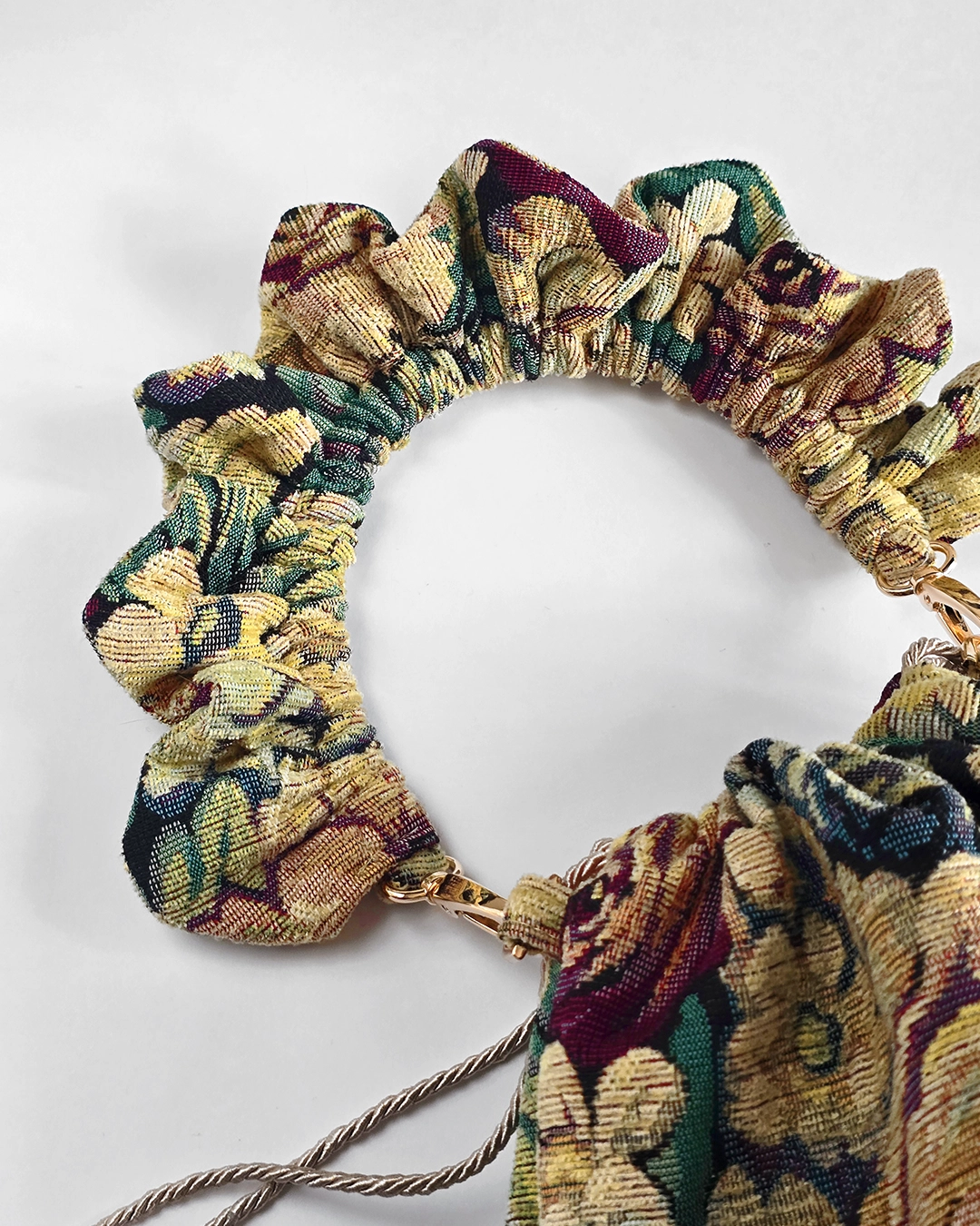 Mała torebka na ramię Flowerhead Vintage Garden Gold tkanina żakardowa złote okucia handmade - Czaje Polska