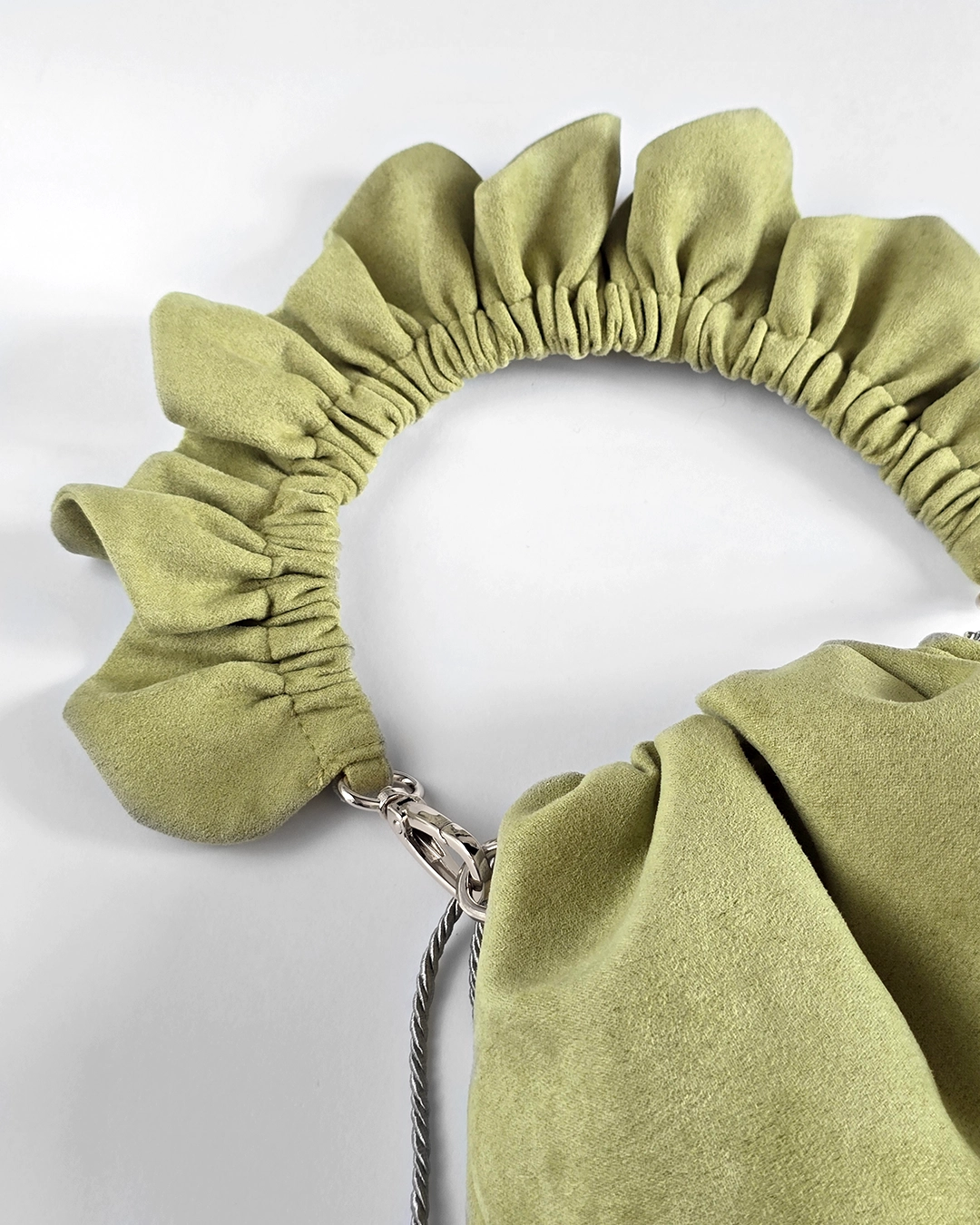 Mała torebka na ramię Flowerhead Light Green Silver tkanina tekstylna srebrne okucia handmade - Czaje Polska
