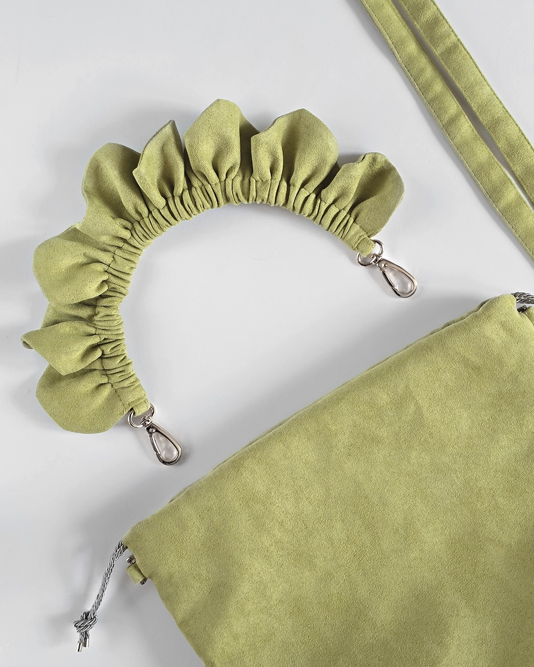 Mała torebka na ramię Flowerhead Light Green Silver tkanina tekstylna srebrne okucia handmade - Czaje Polska