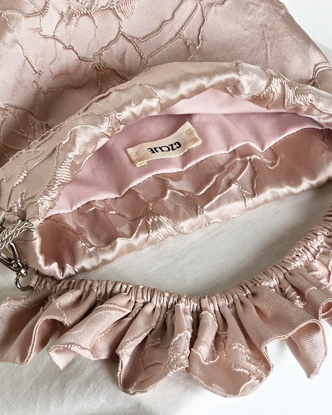 Mała torebka na ramię Flowerhead Peachy Pink Silver tkanina tekstylna srebrne okucia handmade - Czaje Polska