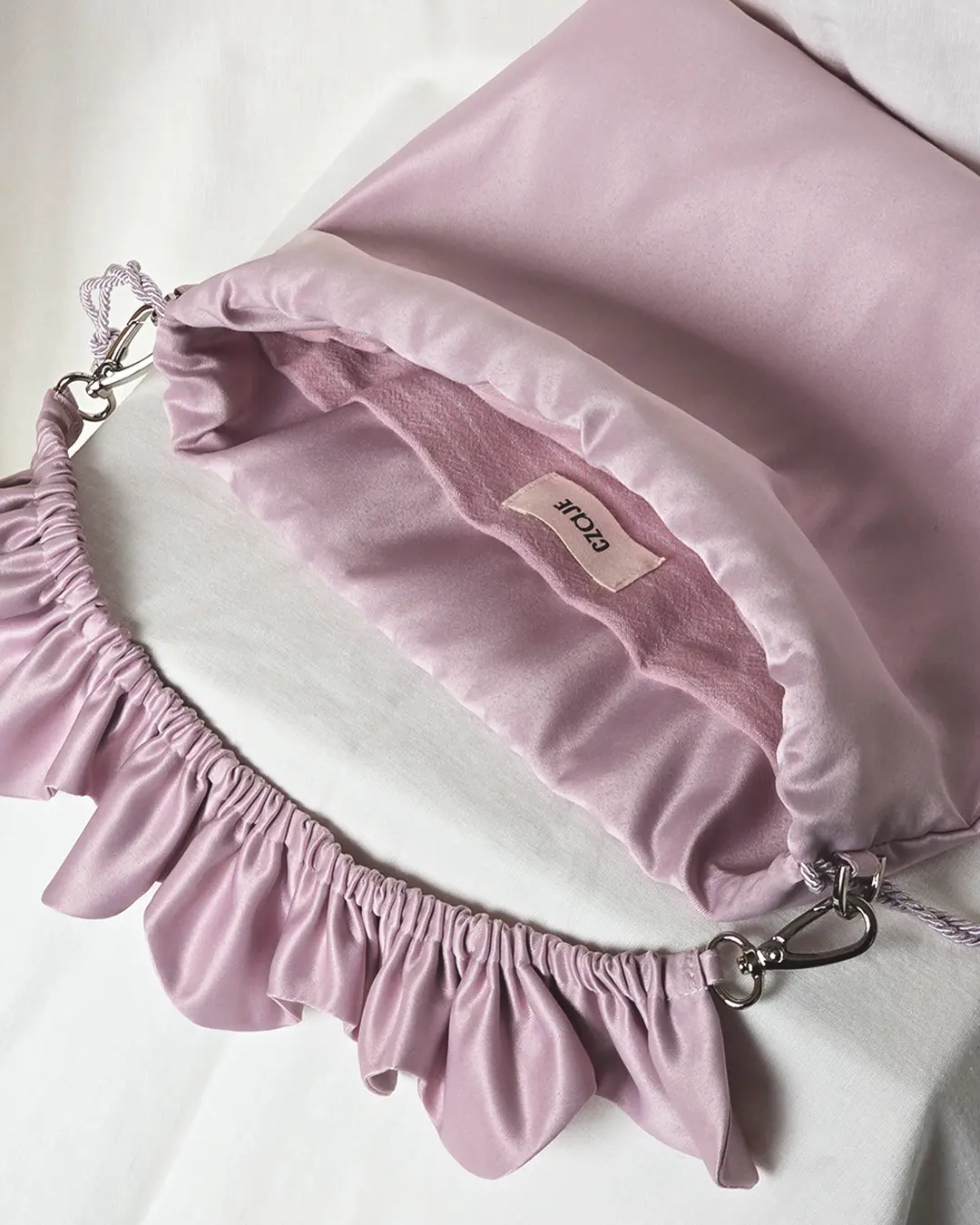 Mała torebka na ramię Flowerhead Pinky Swear Silver tkanina tekstylna srebrne okucia handmade - Czaje Polska